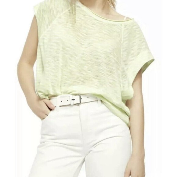 We‎ The Free People Halo Striped Tee Oversized Shirt Neon Lime Small - Picture 1 of 9